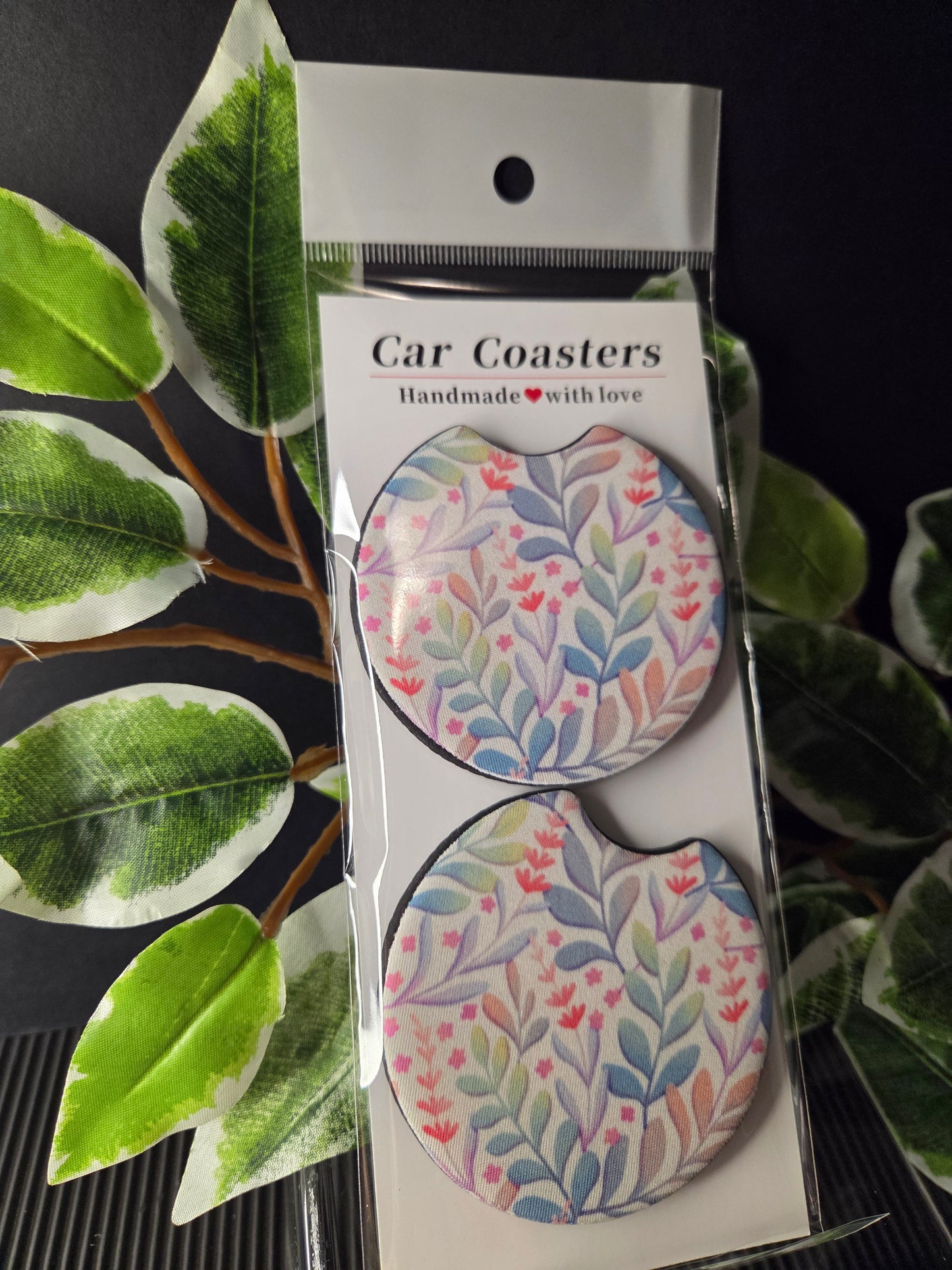 2-Piece Floral Design Car Coaster Set