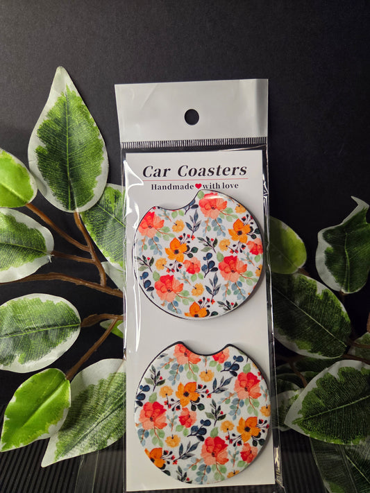 2-Piece Floral Design Car Coaster Set