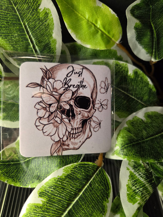 Skull & Floral Magnet – "Just Breathe"